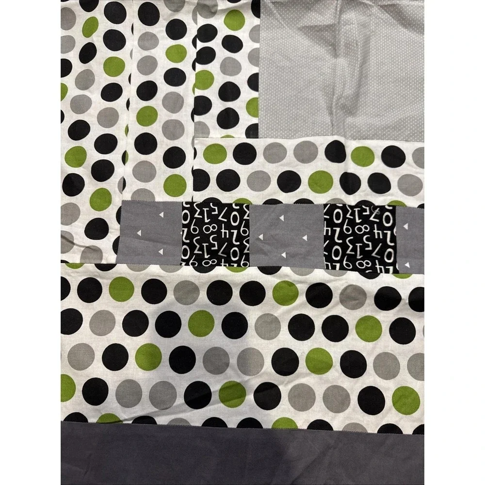 Baby Quilt Topper‎ Unfinished Grey & Green Cotton Patchwork Polka Dot Nursery